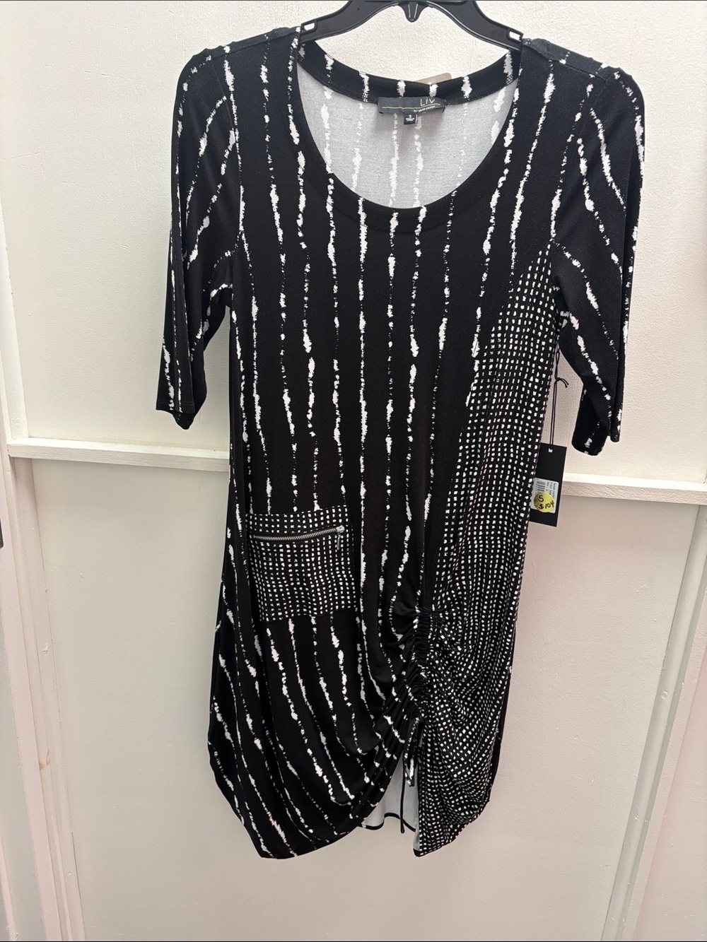 Women's Black & White Knot-Front Midi Dress- NWT
